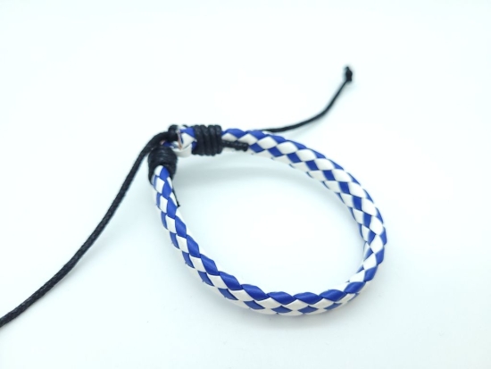 Geflochtenes Kunstleder Armband blau weiß